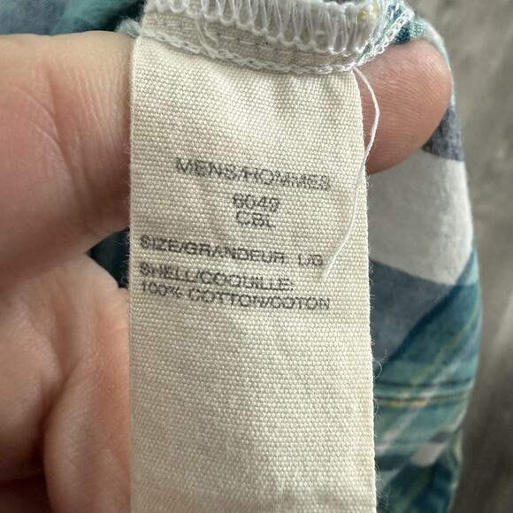 Woolrich Madras Plaid Shirt Mens Large Blue Green Organic Cotton Button Down - Picture 4 of 6